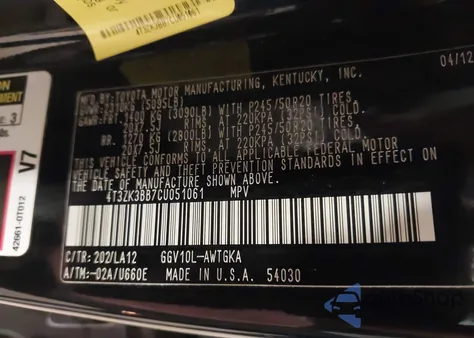 2012 Toyota Venza Xle V6 from USA, damaged, VIN 4T3ZK3BB7CU051061